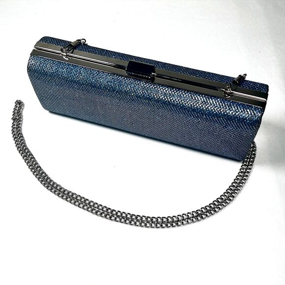 ✨ Blue Metallic Crossbody Clutch with Chain Strap – Elegant Formal Evening Bag ✨ - Picture 2 of 6
